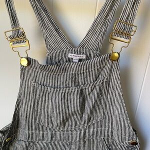WeWoreWhat- Linen Overalls with gold hardware
